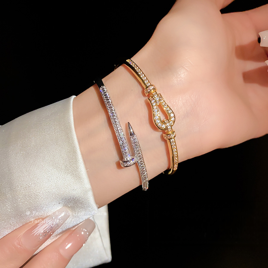 luxury brand designer diamondstudded nail open bracelet exclusive highend fashionable retro personalized design accessory for women