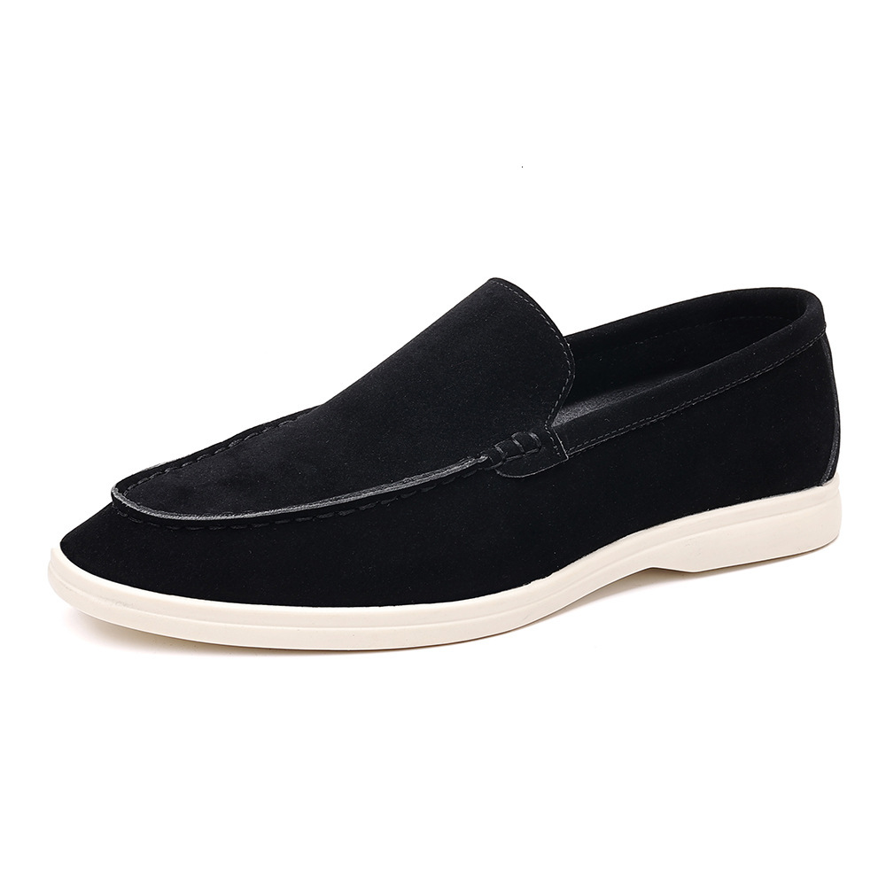 Men Light Blue Suede Slip-on Loafers, Casual Flat Lightweight Walking Driving Shoes