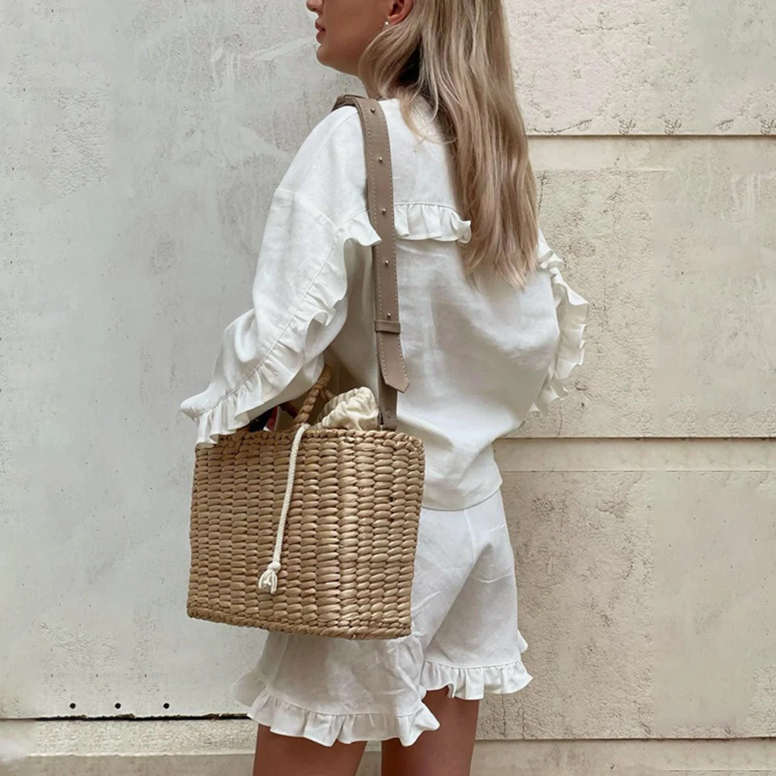 hirigin Linen Shorts Outfits Women 2 Piece Set Tie Front Long Sleeve Shirt and Ruffle Shorts Lounge Matching Set Tracksuit 260423