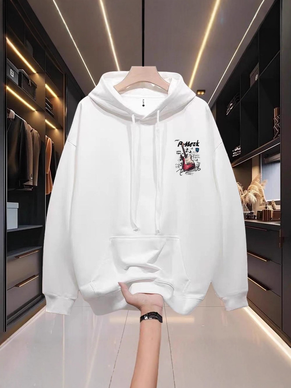 Men's American Streetwear Heavyweight Cotton Hoodie, Autumn Winter Printed Design, Fleece Lined, Thickened, Loose Fit, Casual Trendy Hooded Outer