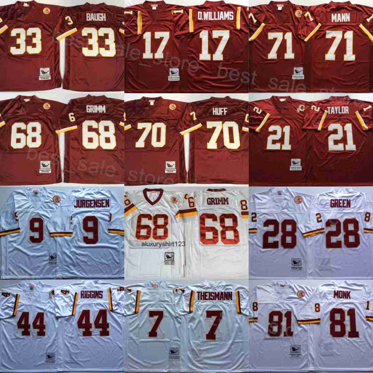 Washington Throwback Jerseys Football 9 Sonny Jurgensen Russ Grimm Sam Huff Sammy Baugh Joe Theismann Art Monk Doug Williams Darrell Green Sean Taylor