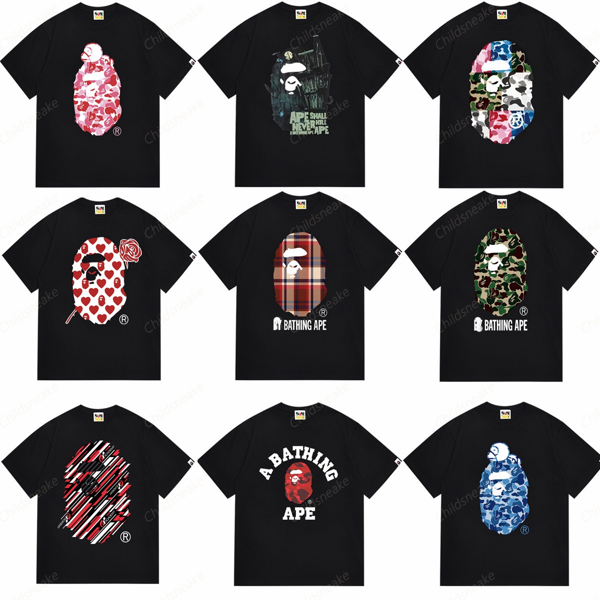 Bapetshirtity Hiphop T Shirt mens designer tshirt shirt for Men Women High Street Camo Bathing Tee Summer Short Sleeve Shark Print Fashion Casual Tops Streetwear