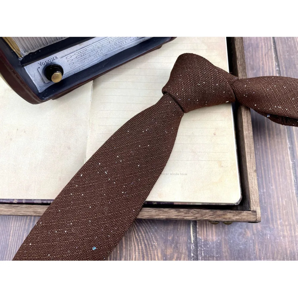 8CM Brown Neckties For Men Cotton Linen Shiny Sequin White Neck Tie Solid Color Soft Cravat Wedding Party Formal Stage Neckwear 260423