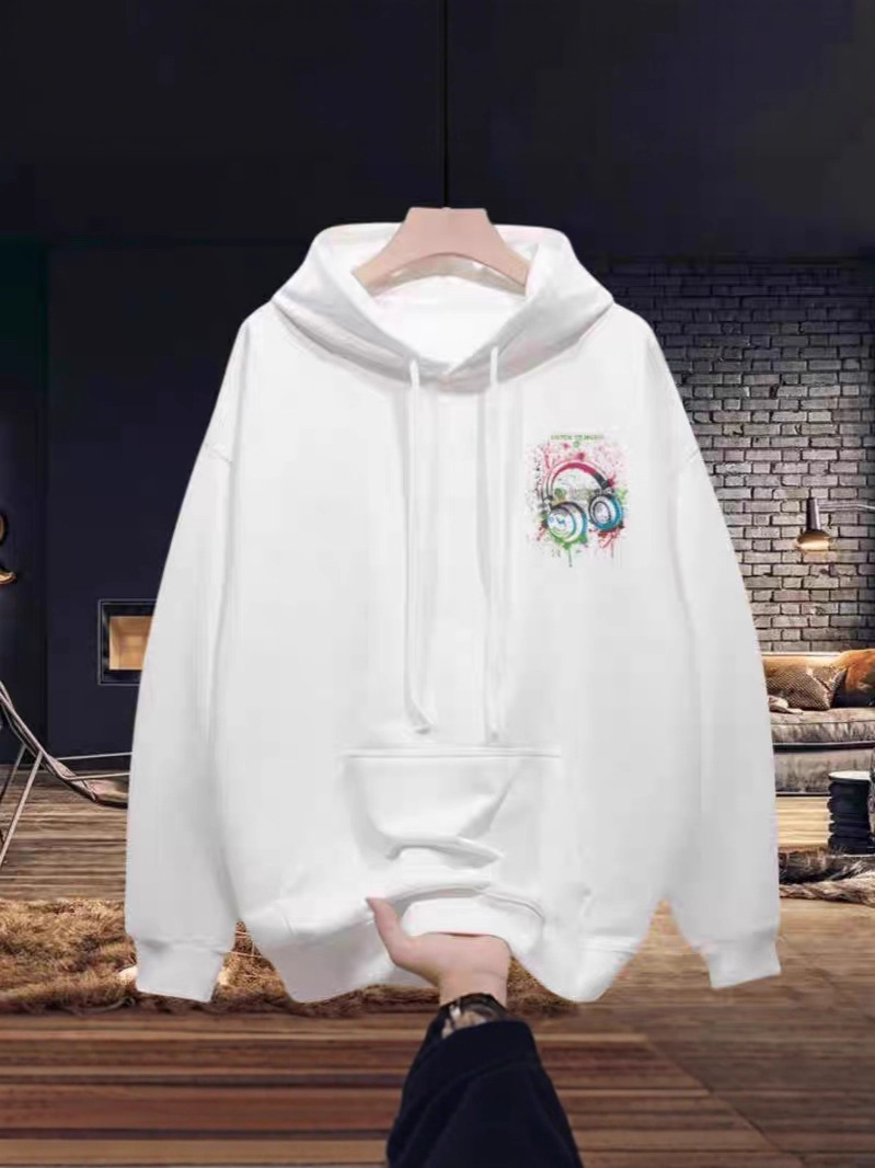 Men's Oversize Oversized Hoodie, College Style, Heavyweight Fleece Lined, Printed Loose Plus Size Casual Hooded Jacket for Autumn Winter