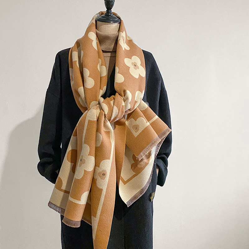 Designer Scarf Luxurious Women's Shawl Small Flower Pattern Scarf Long And Thick Warmth-keeping Scarf Outdoor Cold Protection