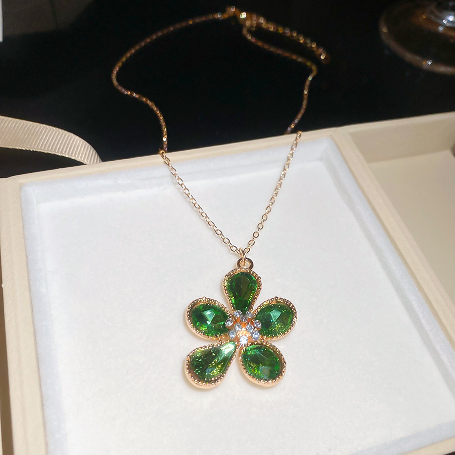 Diamond-studded Flower Pendant Earrings Necklace Set, Light Luxury and High-end Feel, 2026 New Elegant Accessories - view 7