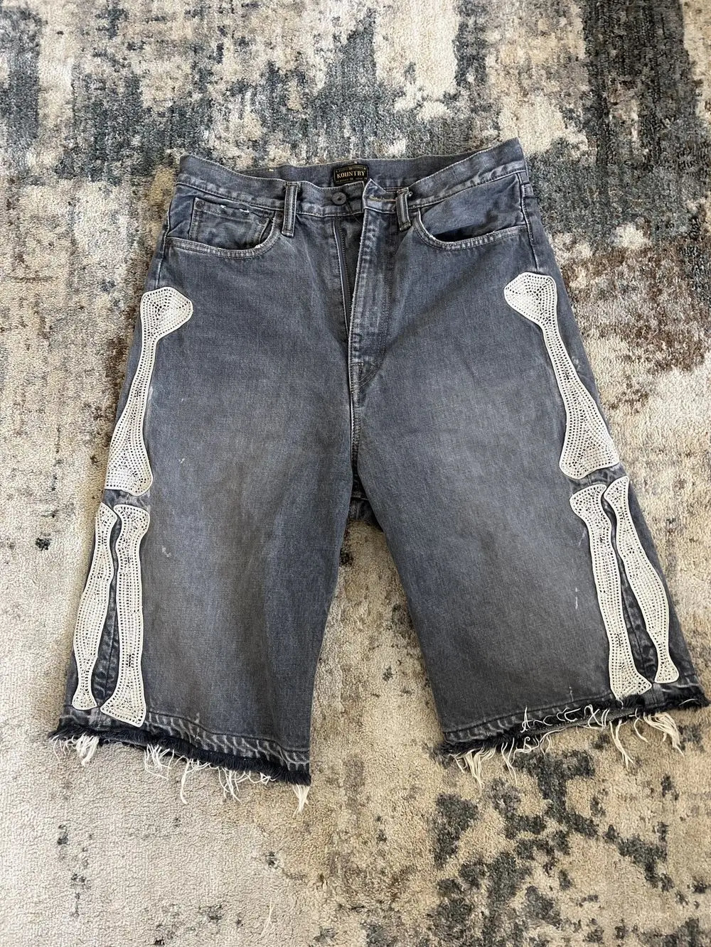 Summer retro skeleton denim shorts sports casual shorts couple wearing street 55 pants 2025 Europe and America 260421