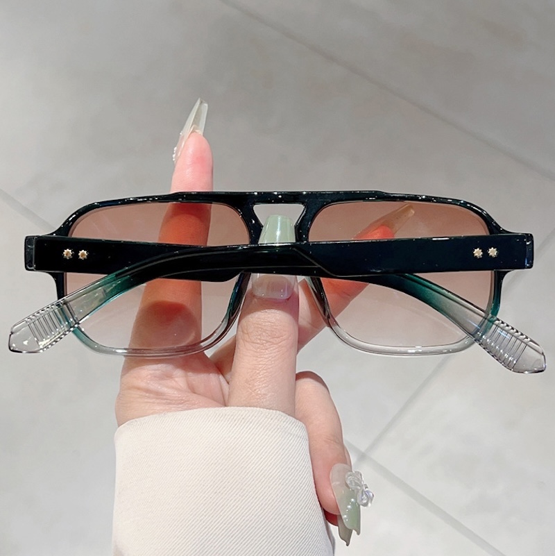 Vintage Pilot Sunglasses Double Bridges Men Square Green Ocean Lens UV400 Riding Women Trending Rivets Sun Glasses Lightweight Beach UV400 CB Fashion 