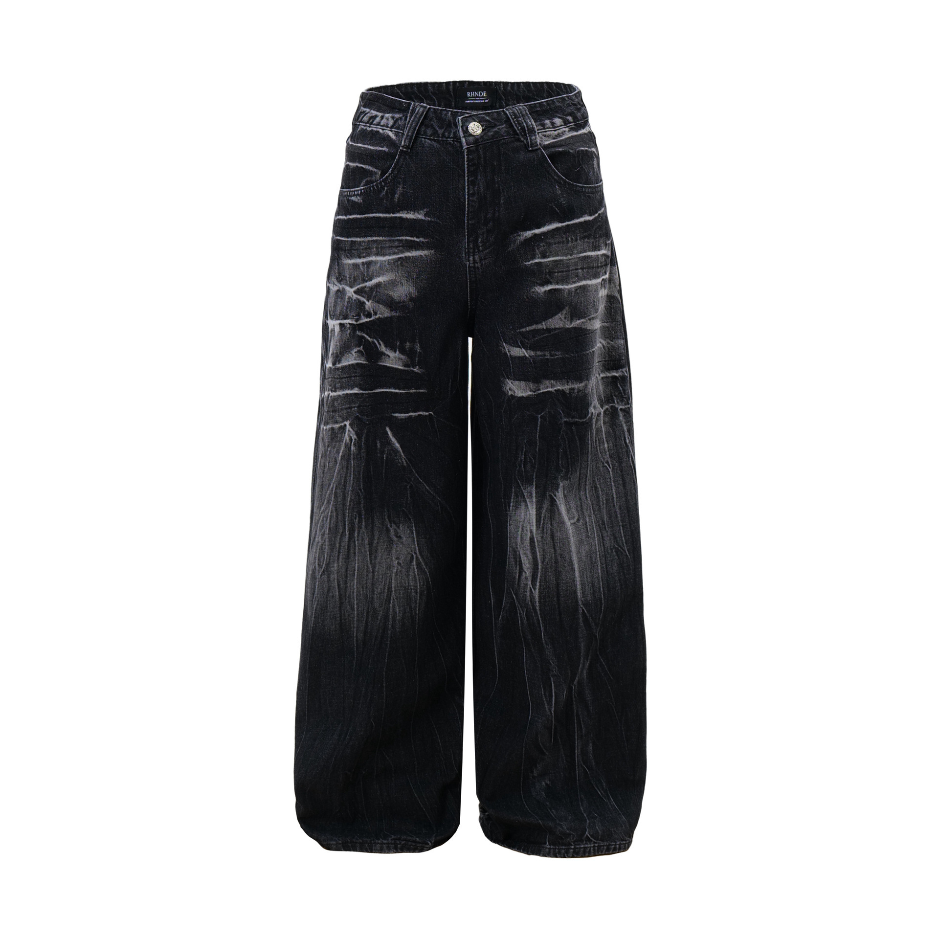 Men's American Vintage Cleanfit Washed Distressed Jeans, Niche Lightning Pattern Vibe, Loose Wide-Leg Casual Pants