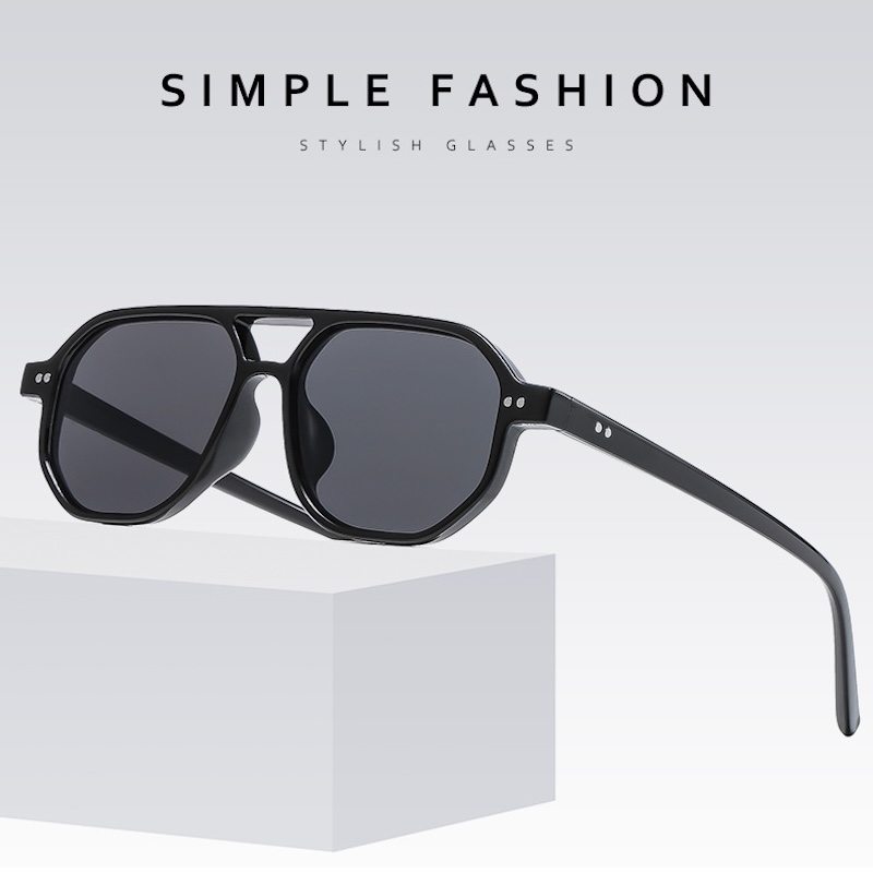 Vintage Pilot Sunglasses Double Bridges Polygon Square Men Clear Ocean Lens Rivets Sun Glasses Women Lightweight UV400 anti blue light CB Fashion Acce