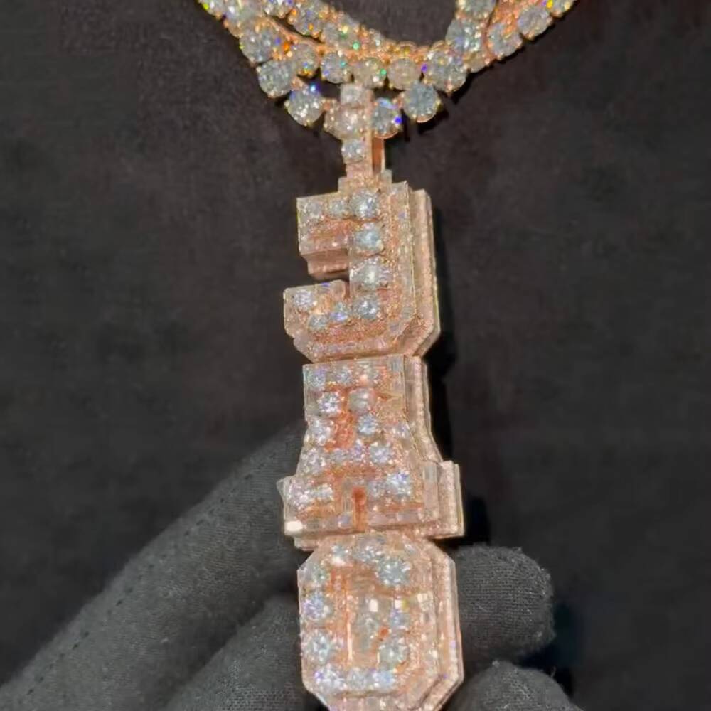 Iced Out Jewelry Moissanite Vertical Letter Pendant Baguette 925 Silver Moissanite Diamond Pendant Custom Pendant Charms Jewelry - view 4