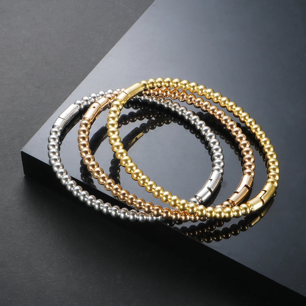 Trendy Round Ball Beaded Bracelets Bangles High Quality Stainless Steel Twist Balls Dots Bead Bangle for Women Jewelry Wholesale 260423