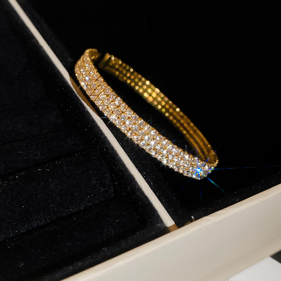 Diamond-encrusted round multi-layered open bracelet, light luxury and high-end feel, elegant evening party exquisite jewelry - view 6