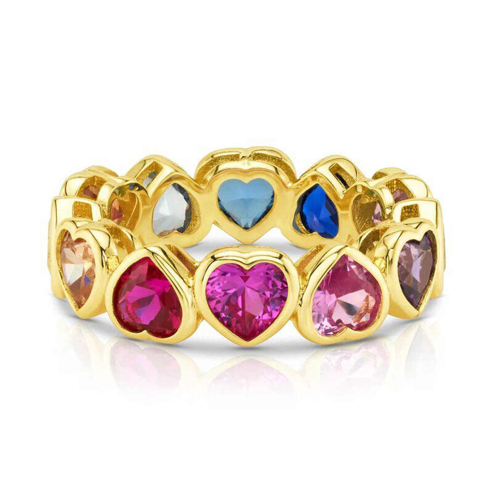 2026 New Gold Color Bezel Heart Shaped CZ Tennis Chain Bracelet Necklace Ring Gradual Rainbow Colorful Jewelry Set for Women - view 7