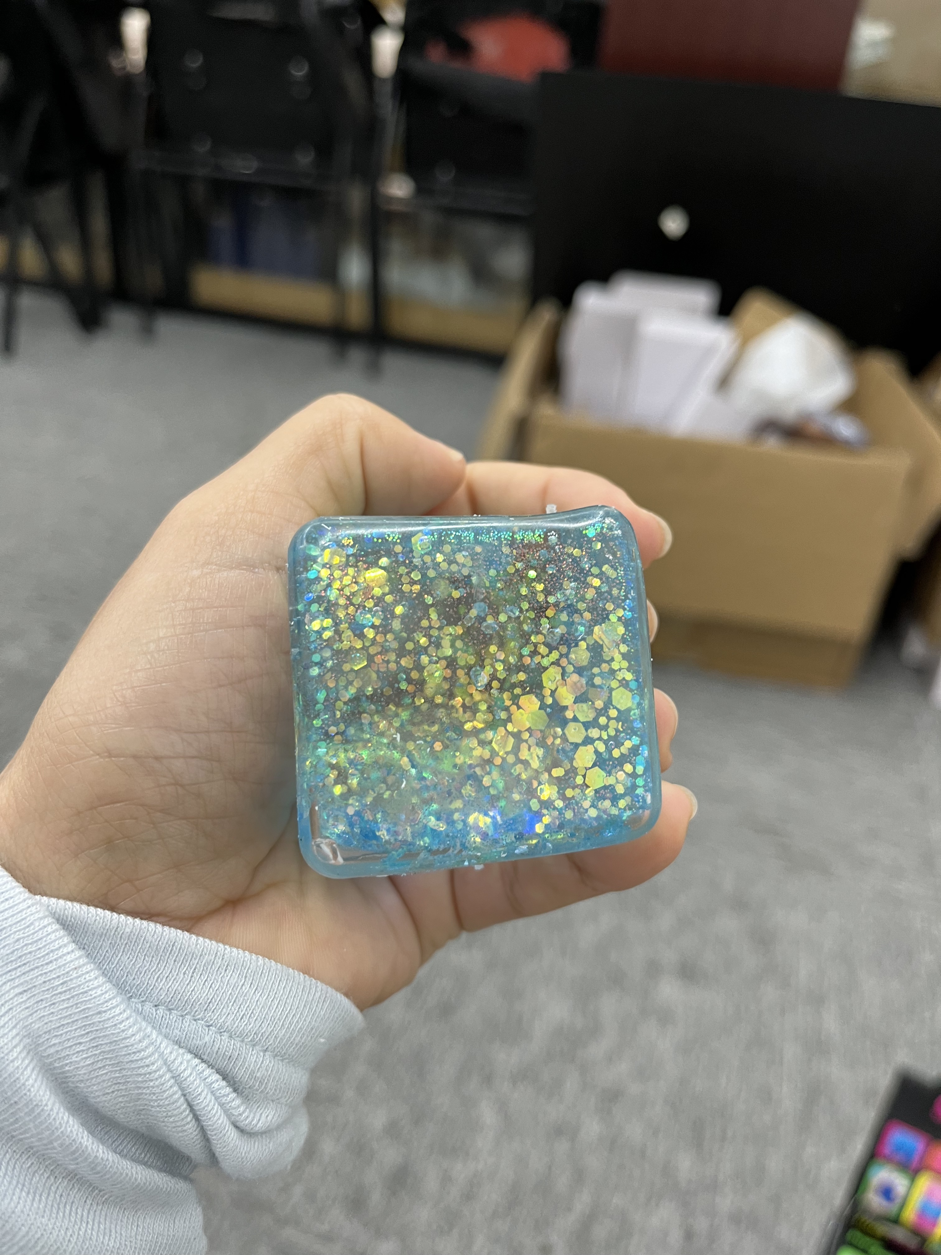 Maltose Glitter Cube Squeeze Squishy Toy, 5cm Slow Rise Stretchy Gel Stress Relief Fidget Toy with gift box for Stress Relief Party Favors