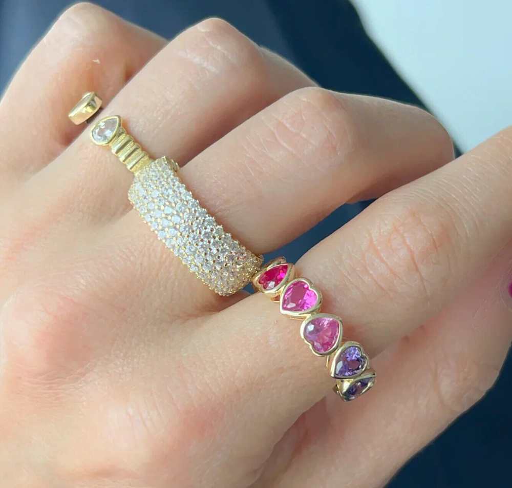 2026 New Gold Color Bezel Heart Shaped CZ Tennis Chain Bracelet Necklace Ring Gradual Rainbow Colorful Jewelry Set for Women - view 6