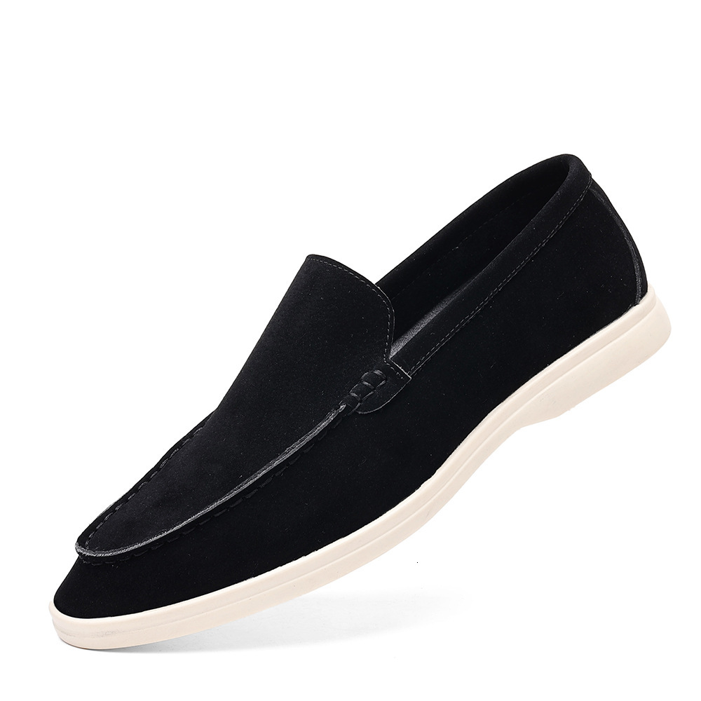 Men Light Blue Suede Slip-on Loafers, Casual Flat Lightweight Walking Driving Shoes