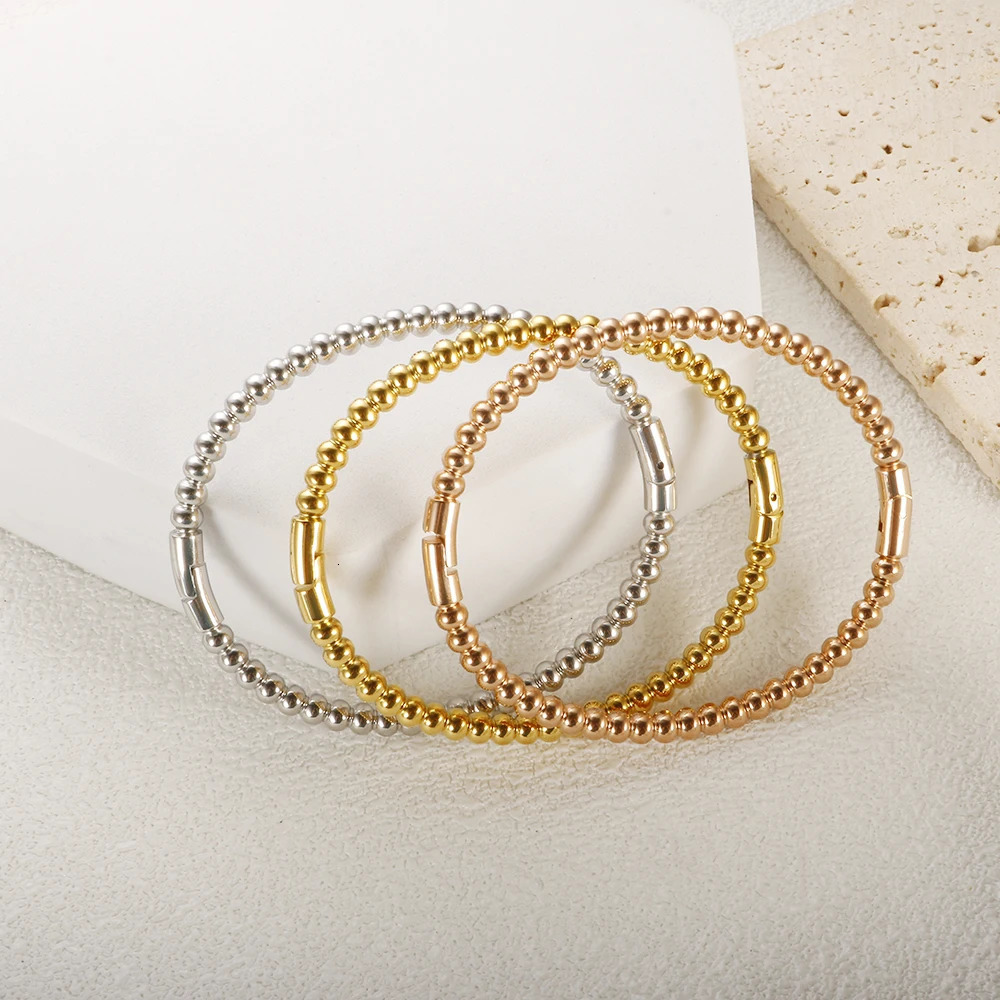 Trendy Round Ball Beaded Bracelets Bangles High Quality Stainless Steel Twist Balls Dots Bead Bangle for Women Jewelry Wholesale 260423