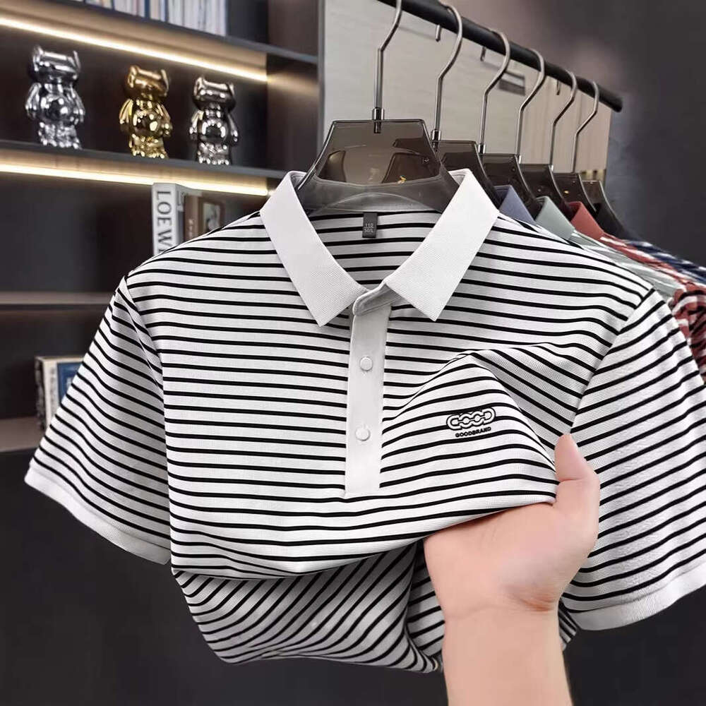 Luxury Brand Designer Clothes Off-Platform Short-Sleeve Men's POLO Shirt, Light Luxury High-End Business Casual Turn-Down Collar T-Shirt, Striped