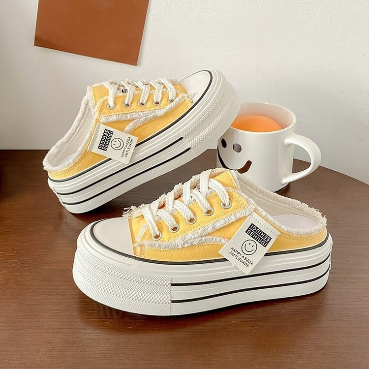 Can Be Worn As A Pair Women S Thick Soles Versatile With One Foot The New Niche Design Increases The Height Of Casual Canvas Shoes Ddmysaturn