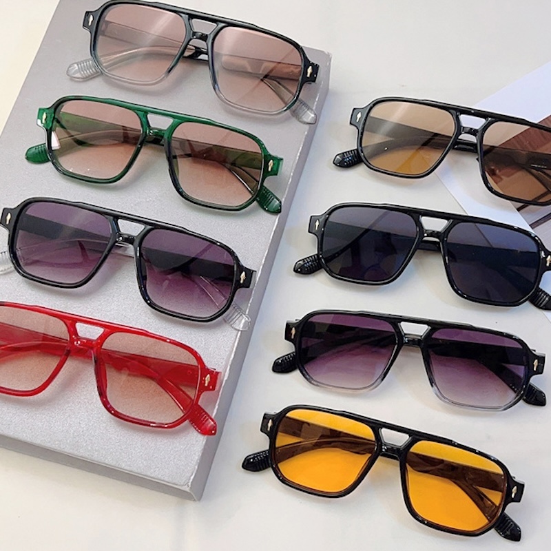 Vintage Pilot Sunglasses Double Bridges Men Square Green Ocean Lens UV400 Riding Women Trending Rivets Sun Glasses Lightweight Beach UV400 CB Fashion 