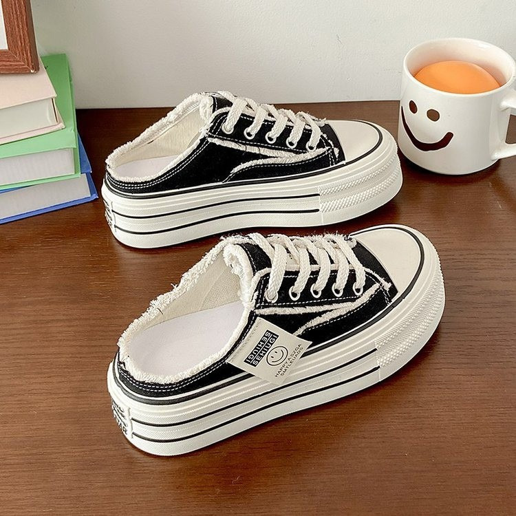 Can Be Worn As A Pair Women S Thick Soles Versatile With One Foot The New Niche Design Increases The Height Of Casual Canvas Shoes Ddmysaturn