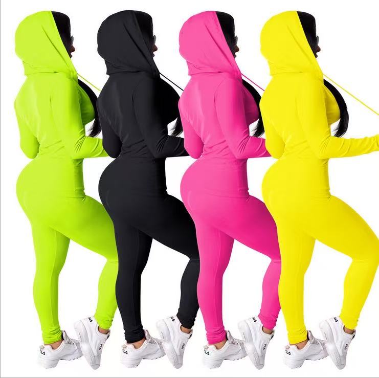 Women jogging suit fall winter tracksuits long sleeve jacket+pants solid color two piece set casual plus size 2XL outfits sweatsuits 4204