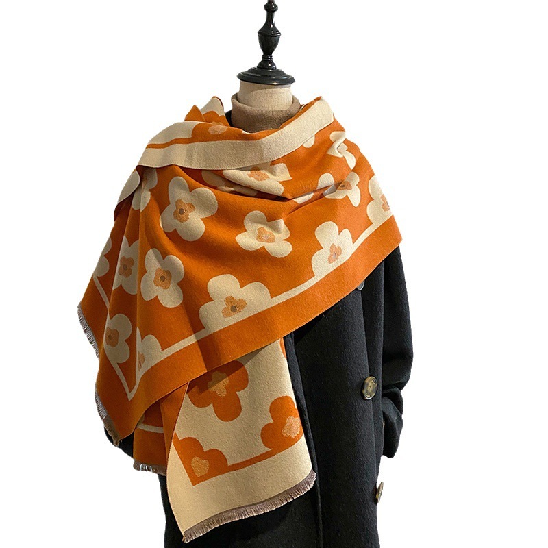 Designer Scarf Luxurious Women's Shawl Small Flower Pattern Scarf Long And Thick Warmth-keeping Scarf Outdoor Cold Protection
