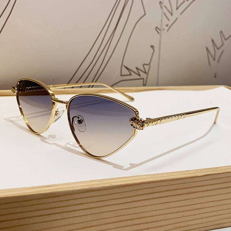 Frameless Cut Edge For Women With Leopard Head And Cat Eyes, Metal Frame Design, Fashionable Sunglasses Chunjinqiuli
