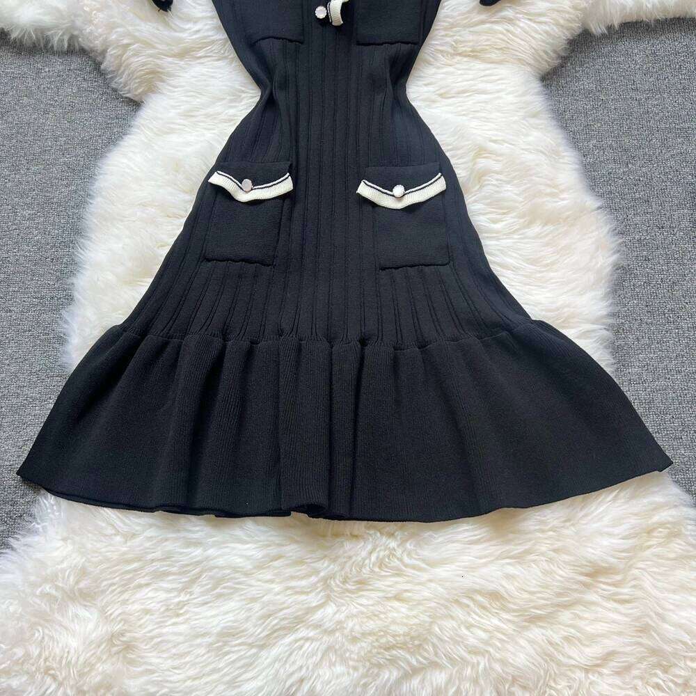 Luxury Black Ruffled Knitted Dress, Sexy Hip Wrapped Mini Dress, Elegant Summer New, Chic Streetwear Bodycon Party Dress for WomenV MAKOUFEI