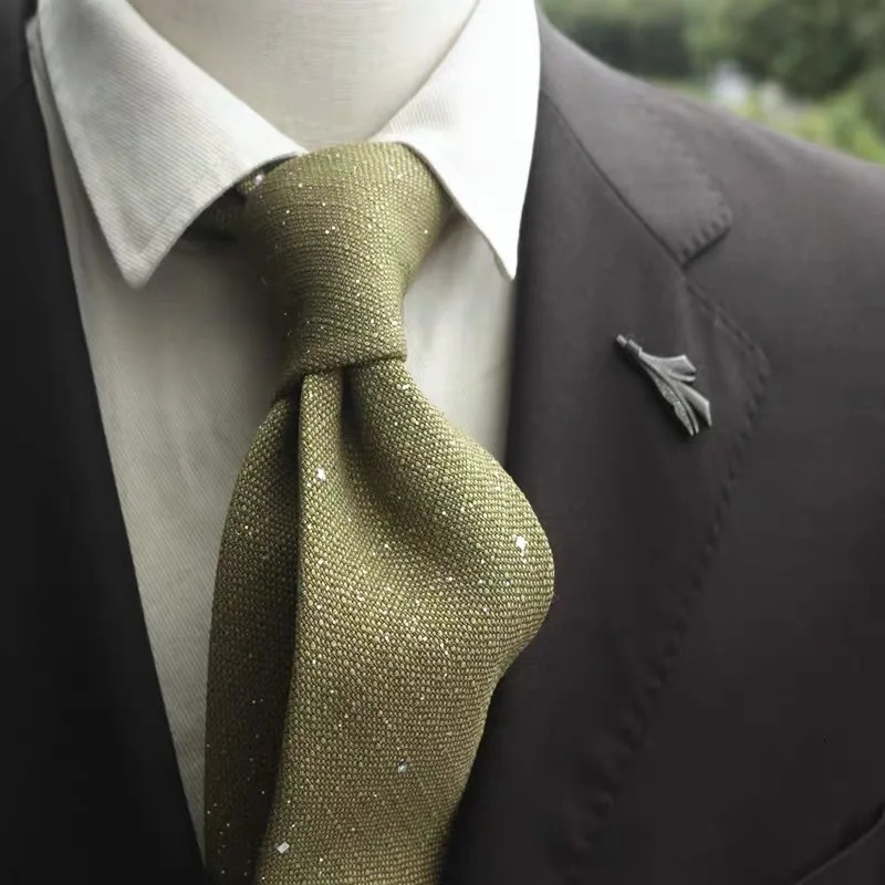 8CM Brown Neckties For Men Cotton Linen Shiny Sequin White Neck Tie Solid Color Soft Cravat Wedding Party Formal Stage Neckwear 260423