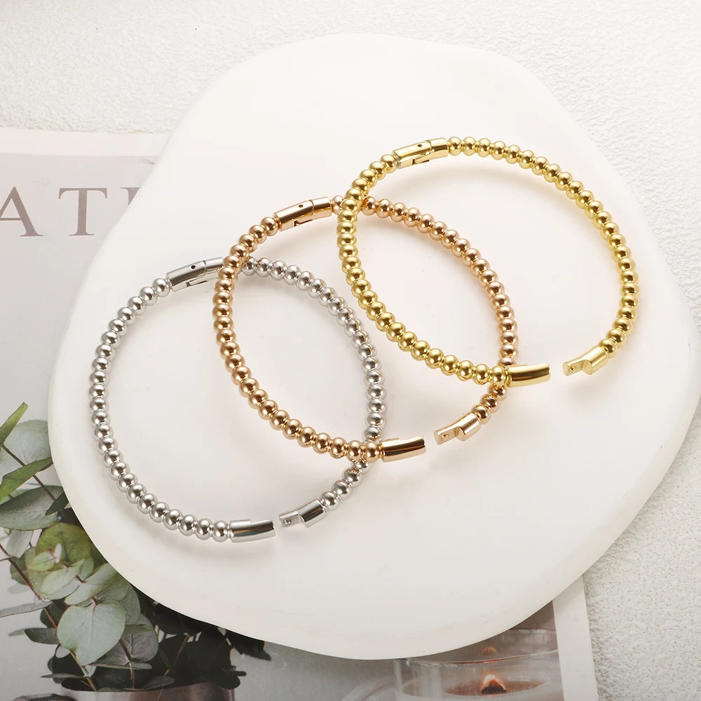 Trendy Round Ball Beaded Bracelets Bangles High Quality Stainless Steel Twist Balls Dots Bead Bangle for Women Jewelry Wholesale 260423