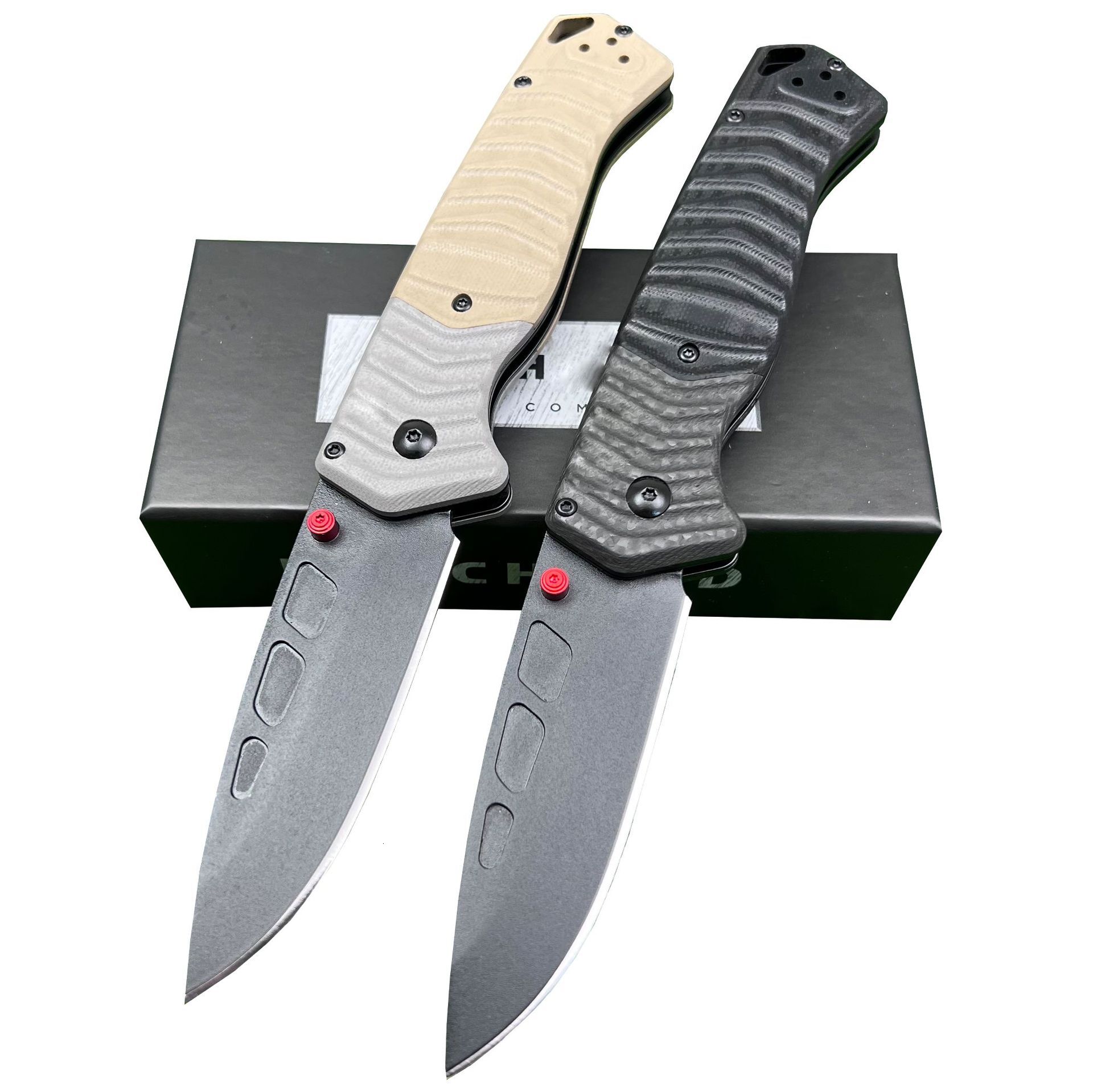 593BK folding knife with carbon fiber G10 handle, portable for outdoor use, high hardness and sharp blade, ideal for camping.