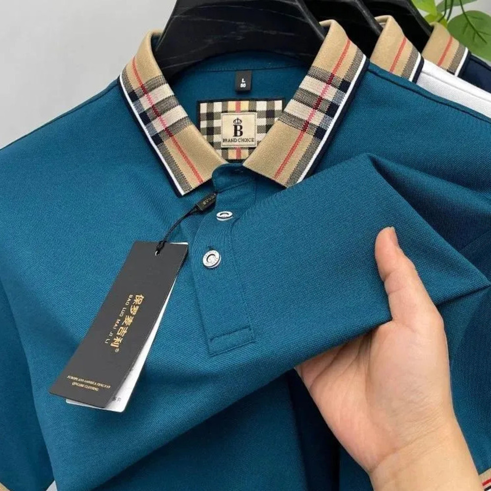 Men's Polos Luxury Brand Short Sleeve Polo Shirt Men Fashionable Simple Solid Color Summer Mercerized Cotton Breathable Casual Lapel T