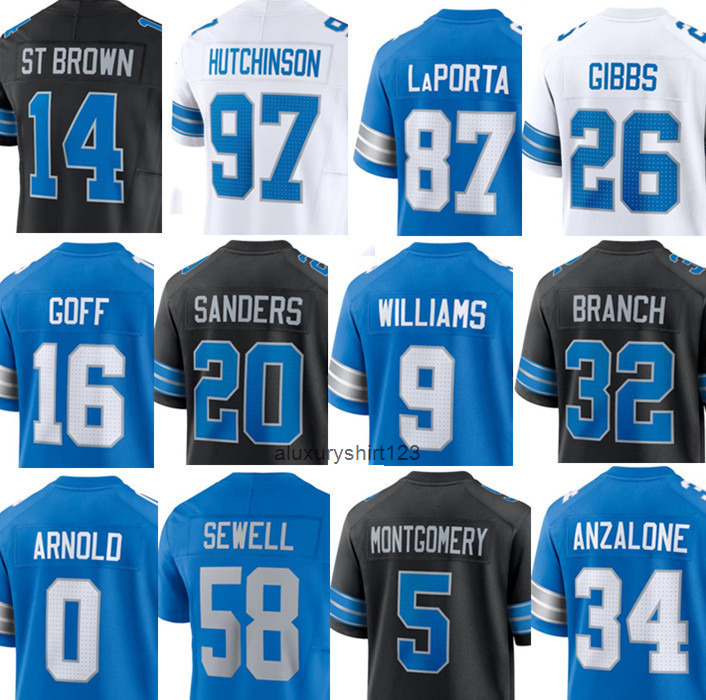 Lions Jersey Jahmyr Gibbs Jack Campbell Jared Goff Sam Laporta Amon-Ra St Brown Dan Campbell Penei Sewell Barry Sanders Jameson Williams David Montgom