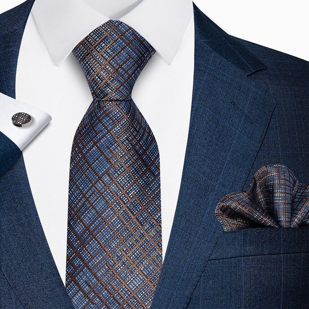 Men Tie Purple Solid Floral Silk Wedding Tie For Men DiBanGu Hanky Cufflinks Business Gift Tie Set For Men SJT-7266 24120