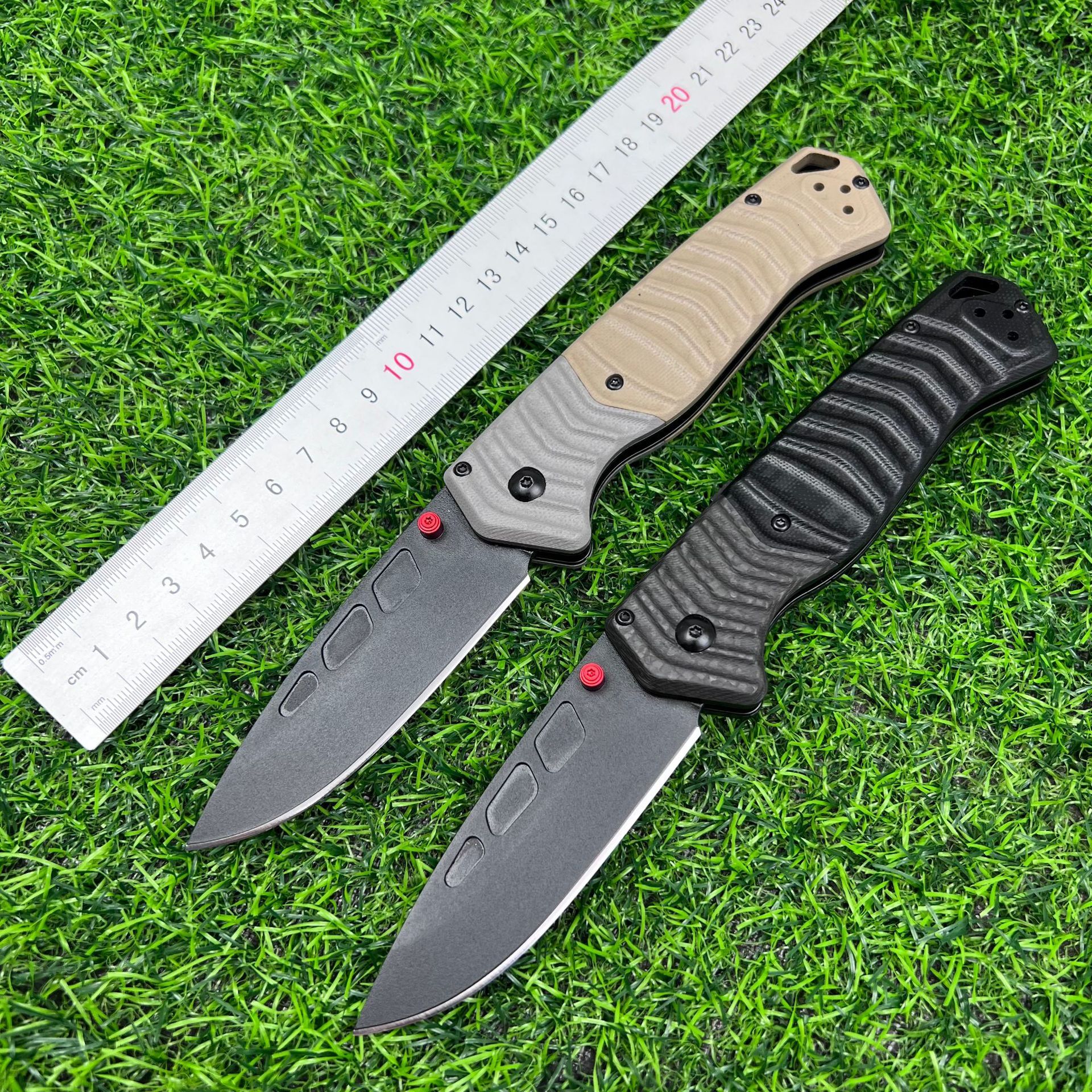 593BK folding knife with carbon fiber G10 handle, portable for outdoor use, high hardness and sharp blade, ideal for camping.