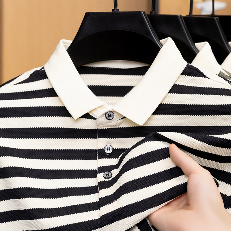 Noble Crocodile Polo Shirt Men's Summer Short Sleeve Striped Turn-down Collar Designer hoodie T-shirt Breathable Korean Style Top Youthful