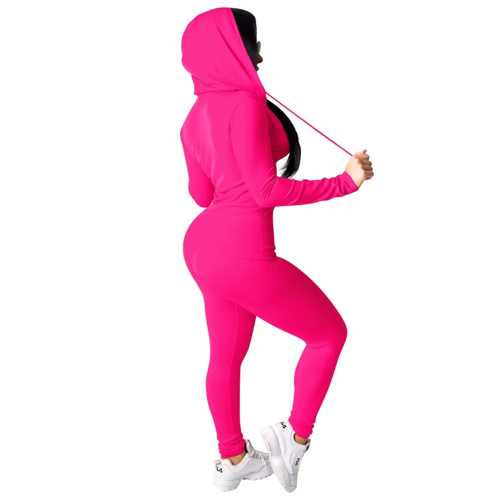 Women jogging suit fall winter tracksuits long sleeve jacket+pants solid color two piece set casual plus size 2XL outfits sweatsuits 4204