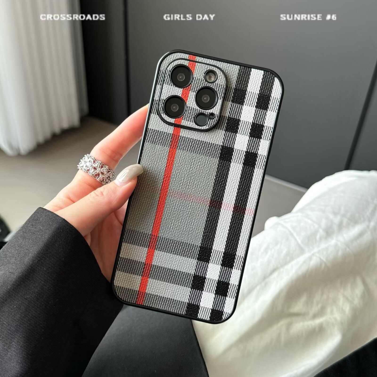 Compatible with Apple 16 Pro MAX Phone Case 15/14 Striped Plaid 13 Niche High-end 12 Side Sticker Leather