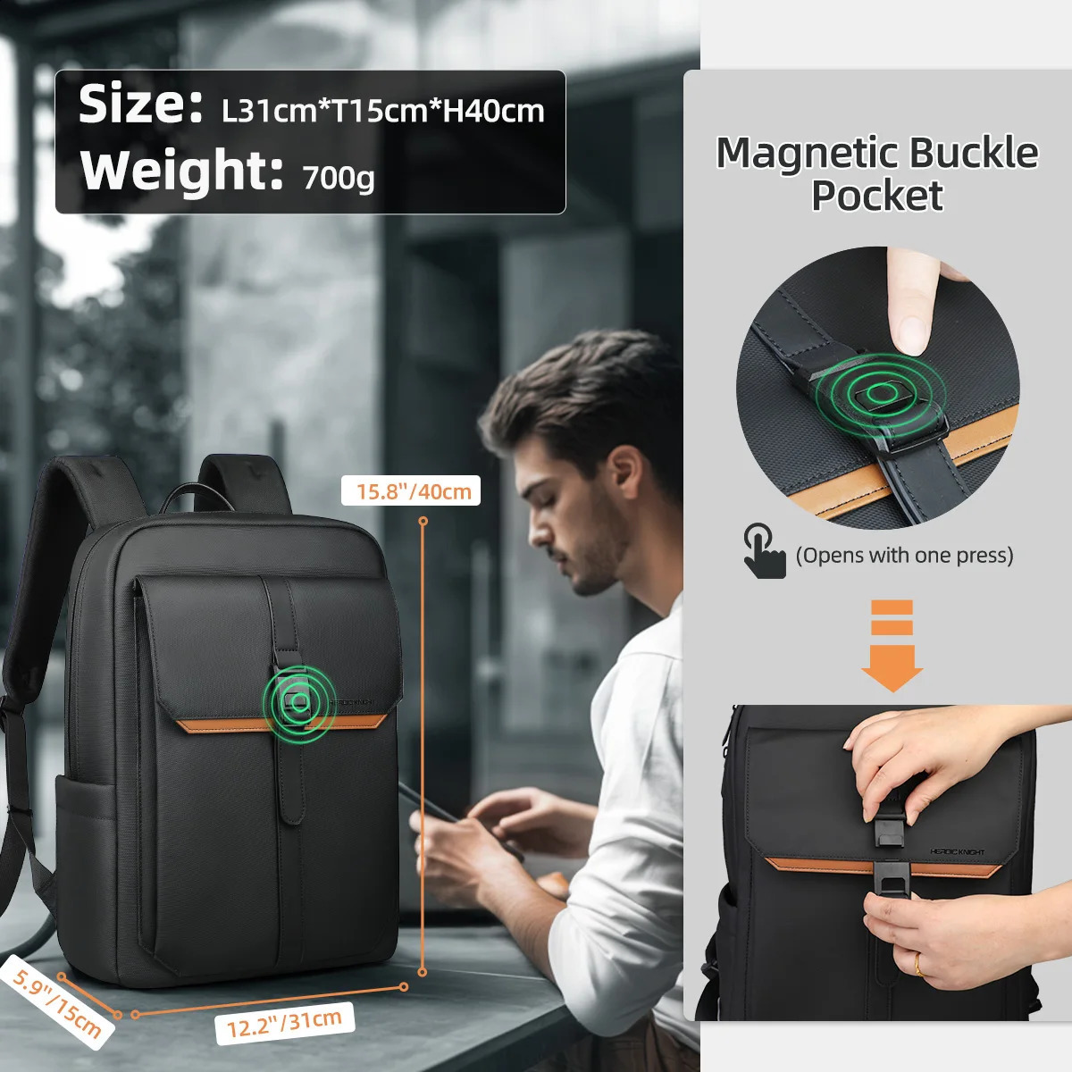 HK Stylish Business Backpack for Men Waterproof 156 inch Flap Laptop Multiple Pockets Casual Daypack Work School y260611 - view 6
