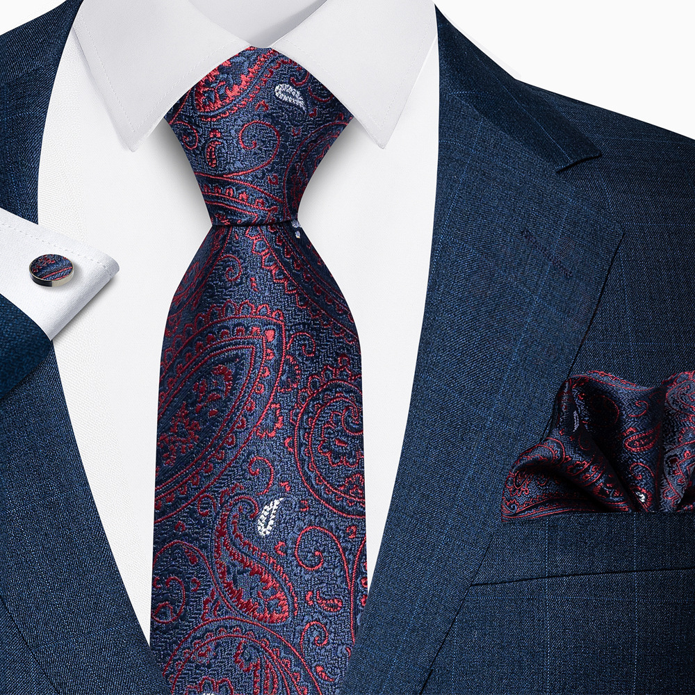 Men Tie Purple Solid Floral Silk Wedding Tie For Men DiBanGu Hanky Cufflinks Business Gift Tie Set For Men SJT-7266 24120