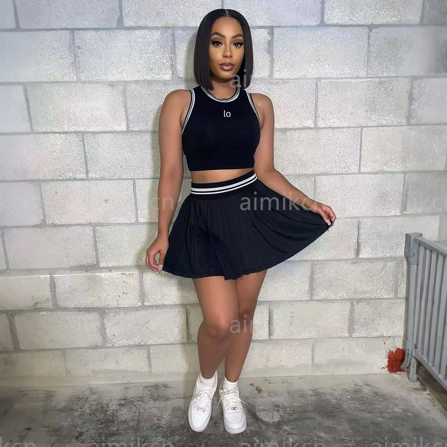Women sports suit designer summer outdoor golf sleeveless round neck short vest casual pleated skirt two-piece set women breathable yoga jogging sports suit
