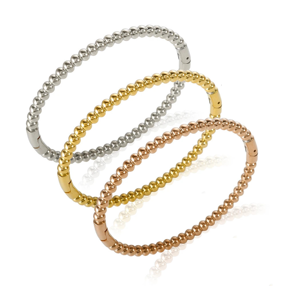 Trendy Round Ball Beaded Bracelets Bangles High Quality Stainless Steel Twist Balls Dots Bead Bangle for Women Jewelry Wholesale 260423