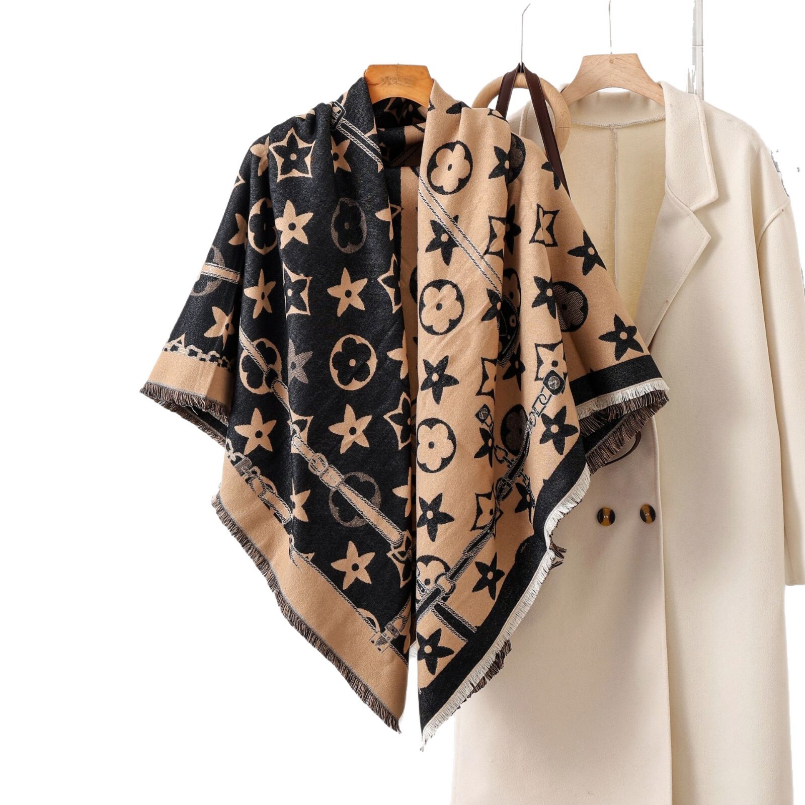 Designer Scarves Silk Scarves Women's Shawls Five-pointed Star Tassels Square Scarves Outdoor Warmth Fashionable And Versatile Daily Wearing