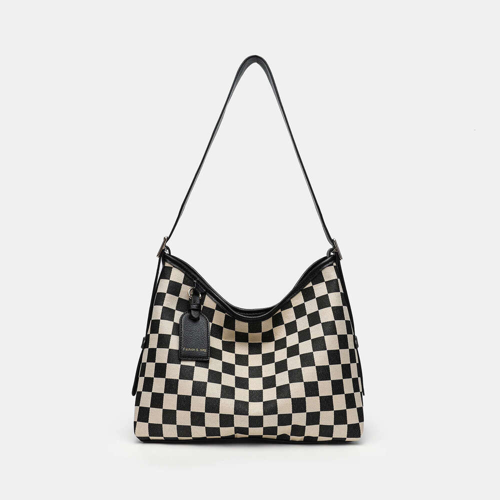 Large-capacity checkered handbag for women, suitable for work, commuting and daily use, shoulder bag