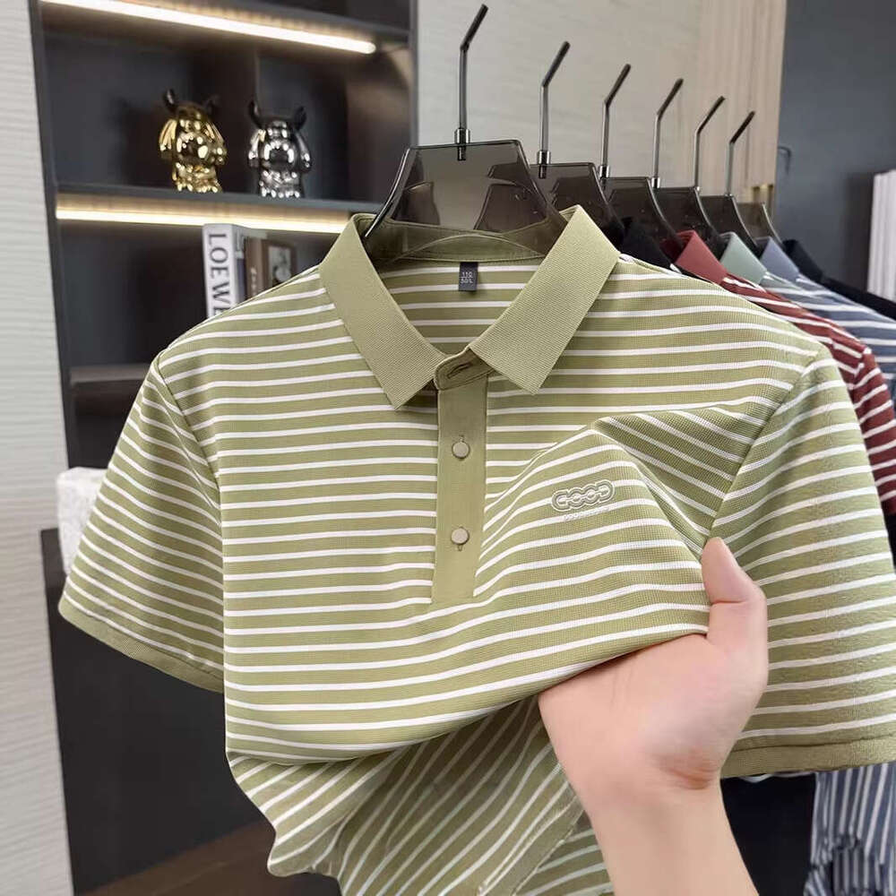 Luxury Brand Designer Clothes Off-Platform Short-Sleeve Men's POLO Shirt, Light Luxury High-End Business Casual Turn-Down Collar T-Shirt, Striped