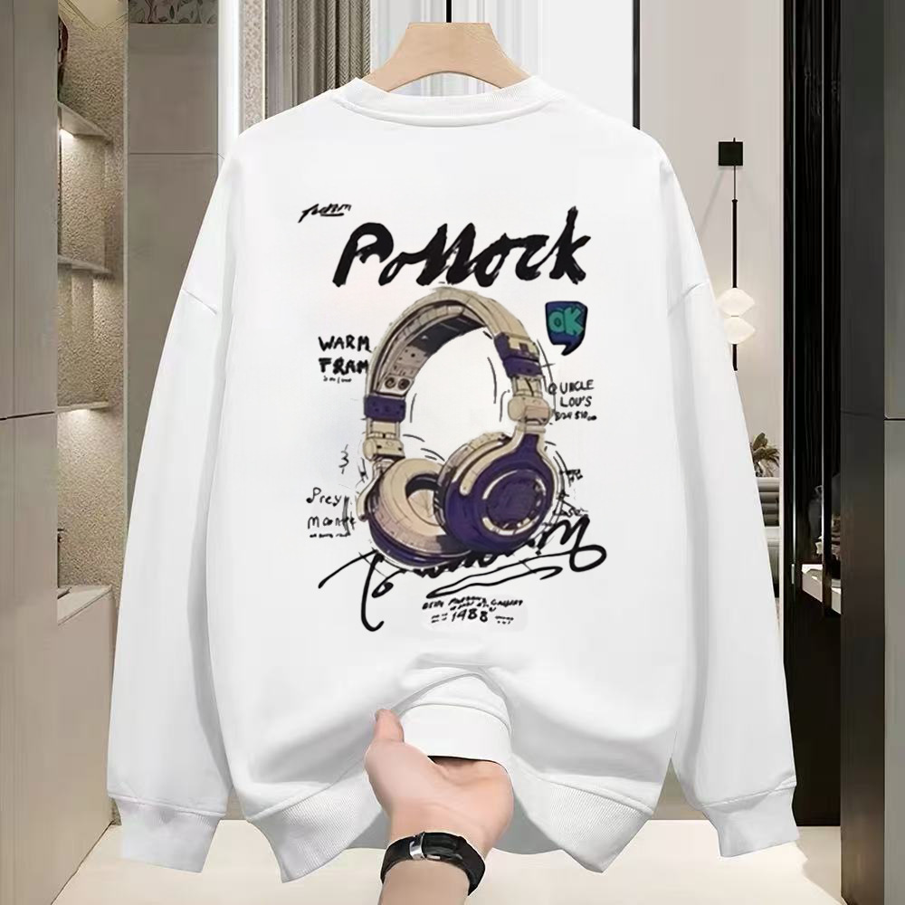American Streetwear Printed Crew Neck Sweatshirt, Heavyweight Thick Fleece Lined, Autumn Winter Casual Tops, Youth Couple Unisex Design