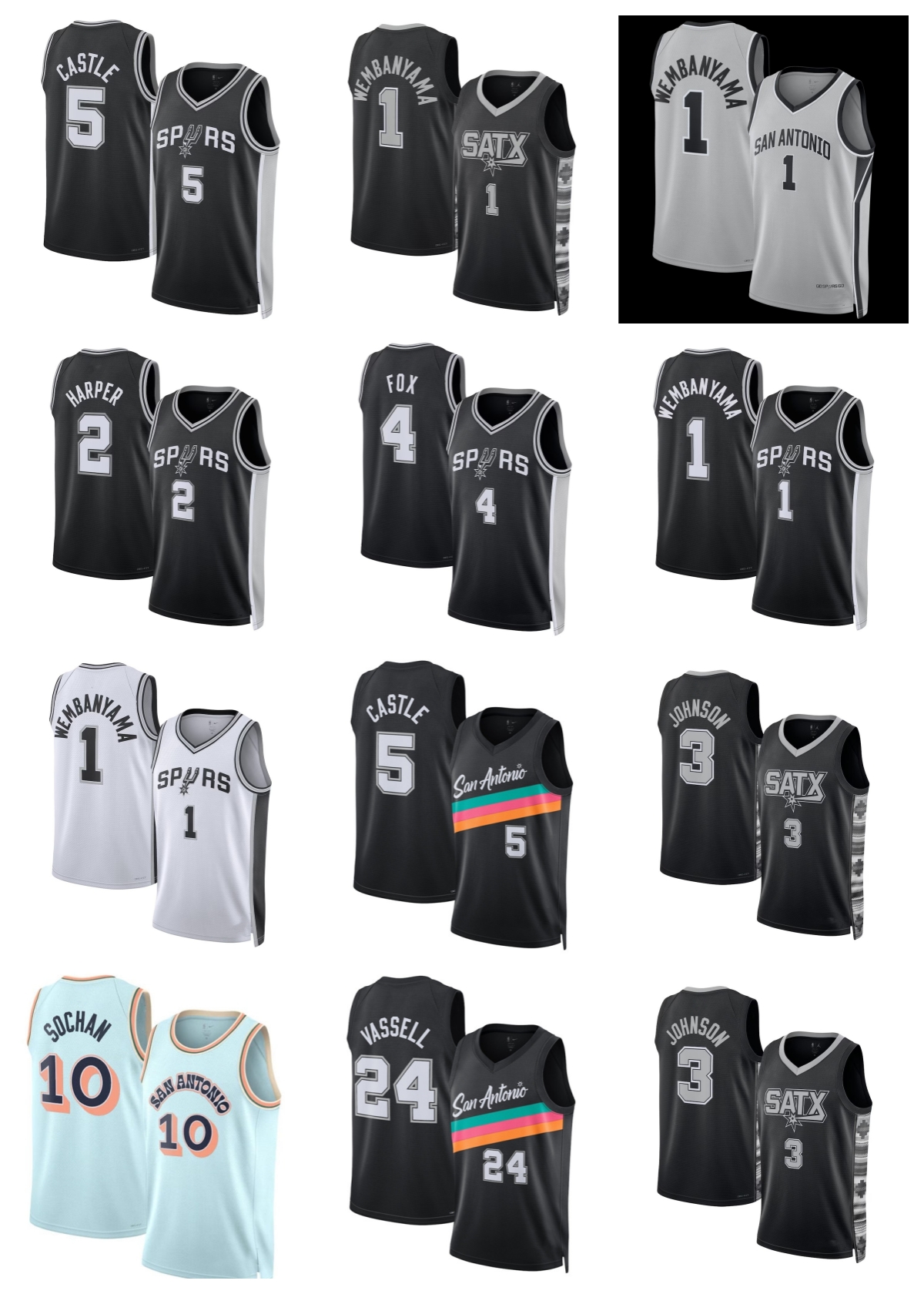 Victor Wembanyama Stephon Castle Dylan Harper Keldon Johnson DeAaron Fox Jeremy Sochan Devin Vassell Swingman Jersey