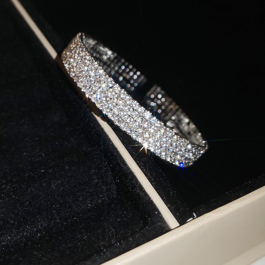 Diamond-encrusted round multi-layered open bracelet, light luxury and high-end feel, elegant evening party exquisite jewelry - view 9